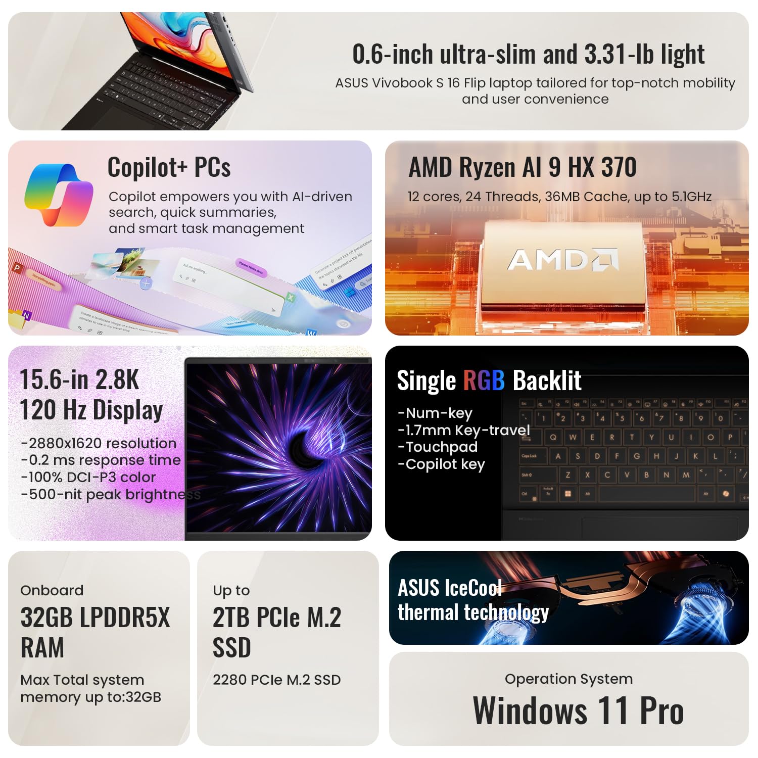 Amazon.com: ASUS Vivobook S AI Copilot+ PC Business Laptop, 15.6